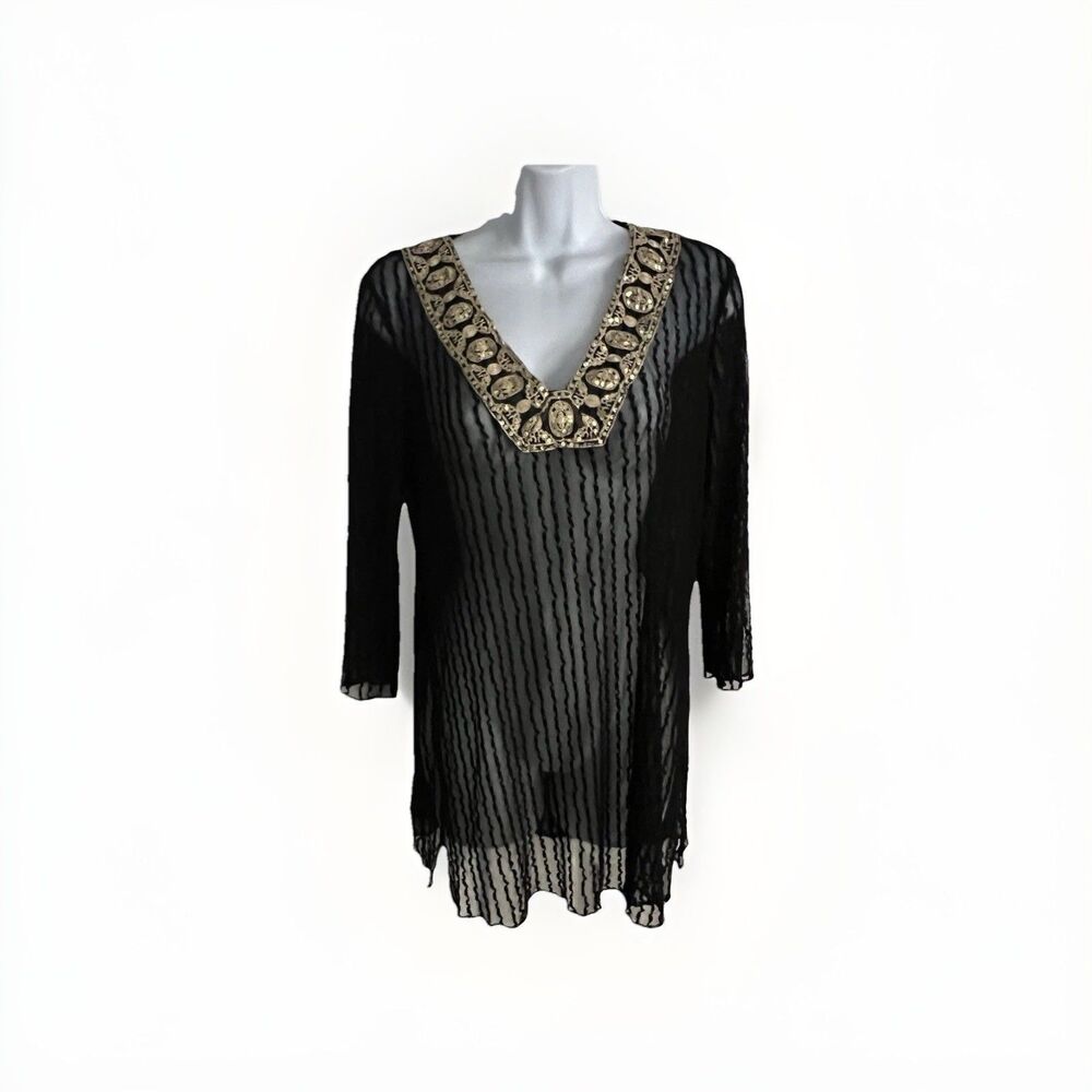 INC International Concepts Shirt Size S Black Mesh Gold Embellished WhimsyGoth
